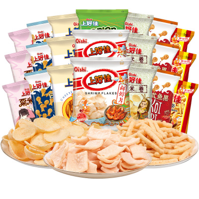 苏宁宜品上好佳30包混合口味零食大礼包 鲜虾片、粟米条、洋葱圈与薯片的休闲时光
